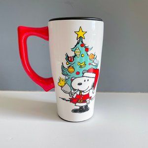 Santa Snoopy w Woodstock Ceramic Travel Mug Spoontiques Christmas Coffee Tea Cup